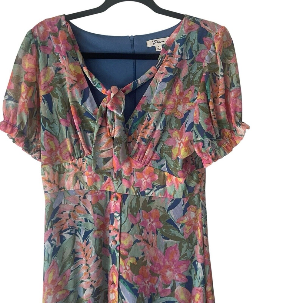 Takara Women's 9 Floral Chiffon Babydoll Button Front Sundress Maxi Dress Garden